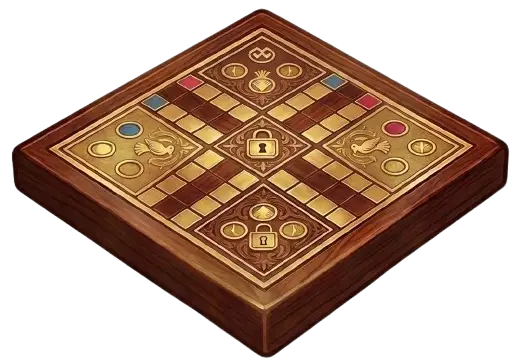 An empty Ludoh board waiting for the missing dice